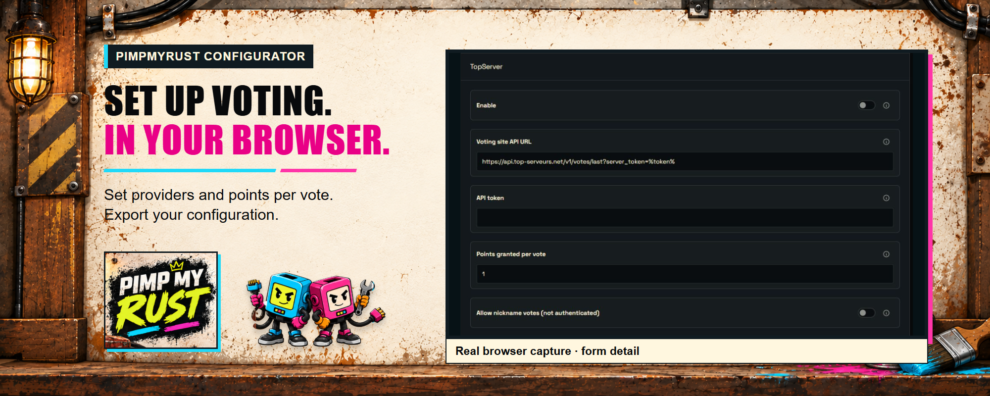 Configure voting sites on PimpMyRust