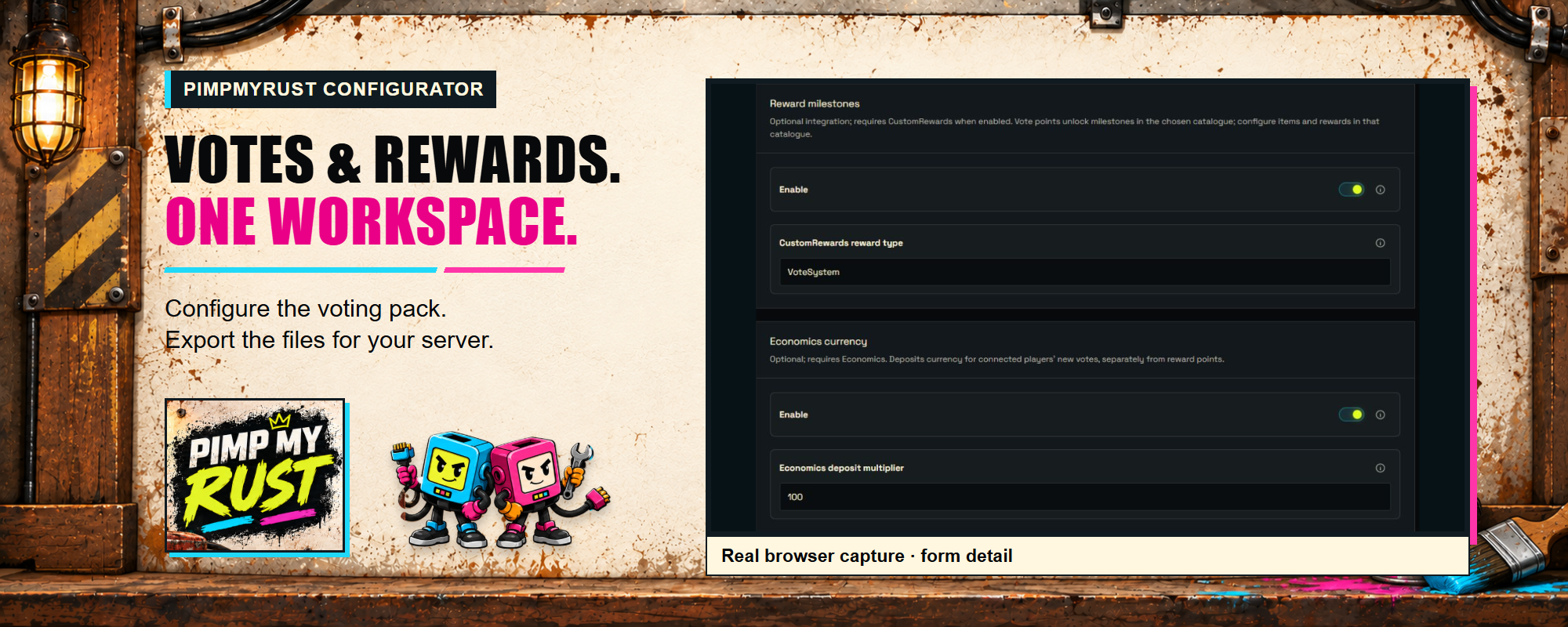 Configure rewards on PimpMyRust — browser detail