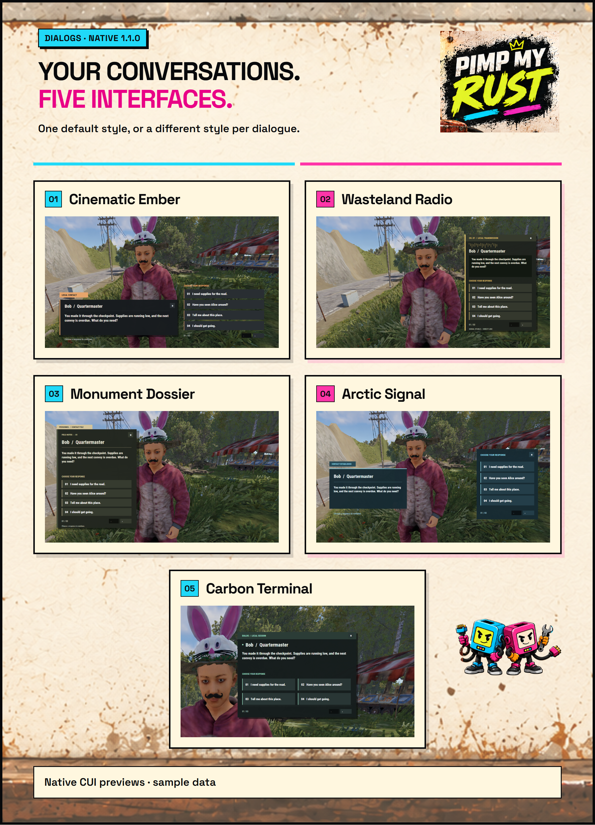 The five native Dialogs interfaces — offline previews