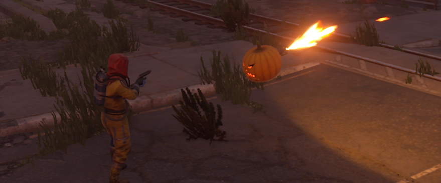 Drone firing a pumpkin rocket